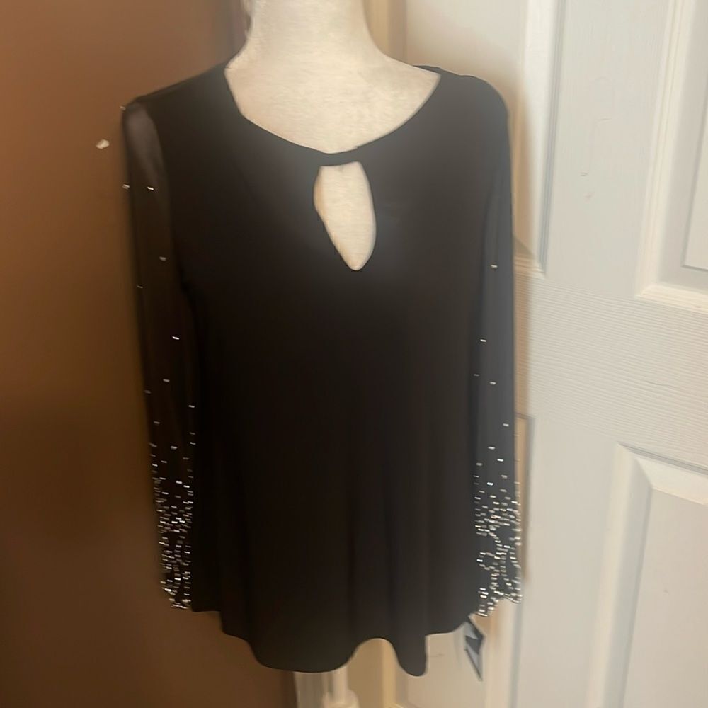 Marina Beaded Sleeve Keyhole Sheath blouse Black Size 10 NWT Offer 25 $